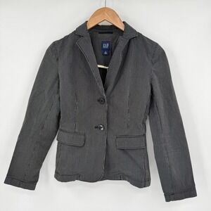 GAP Womens Pinstripe Blazer Jacket Black White Cotton Stretch Size 0‎ RN54023